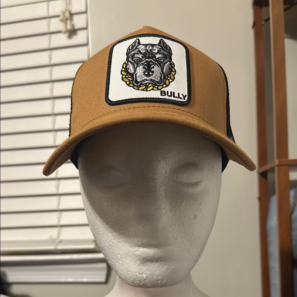 Bully Patch Trucker Hat in Tan and Black